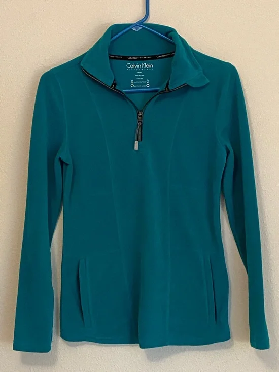Calvin Klein Teal Half-Zip Fleece Top - Picture 1 of 1